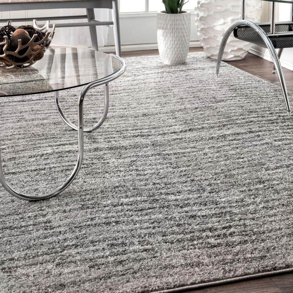 Modern Ripples Gray Synthetic Rectangular Area Rug