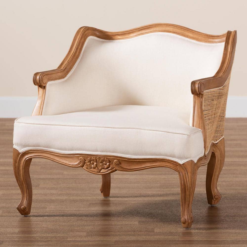 Sylvestra Beige and Honey Oak Accent Chair with Rattan Sides