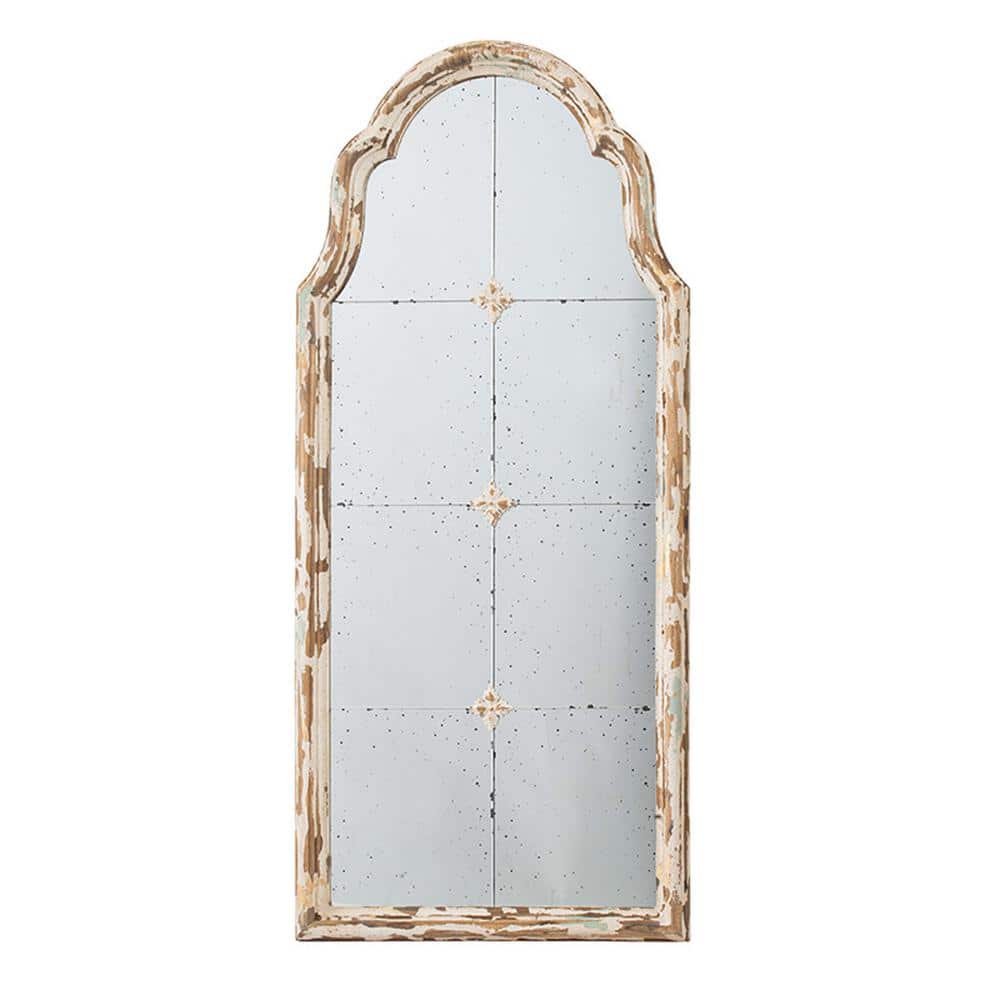 22 in. W x 48 in. H Cream and Gold Wood Framed Arched Wall Mirror with Deco