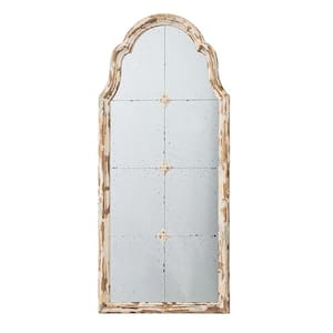 22 in. W x 48 in. H Cream and Gold Wood Framed Arched Wall Mirror with Decorative Window Look for Living Room, Bathroom