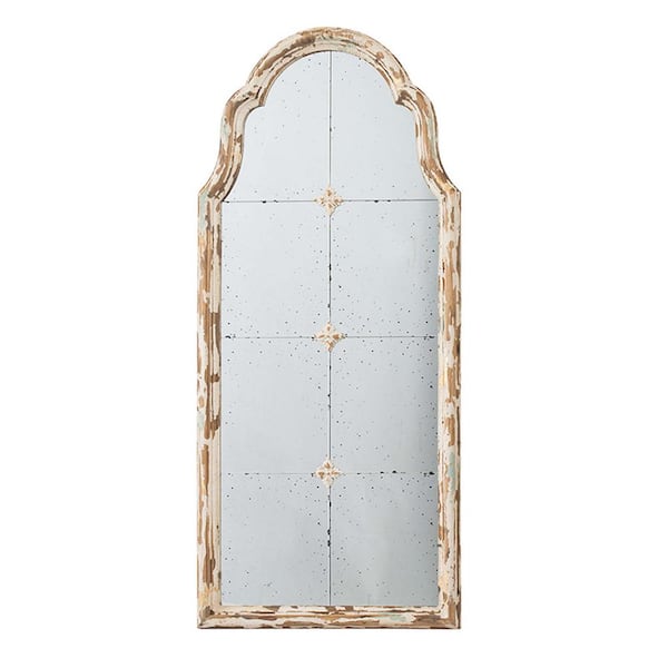 Unbranded 22 in. W x 48 in. H Cream and Gold Wood Framed Arched Wall Mirror with Decorative Window Look for Living Room, Bathroom