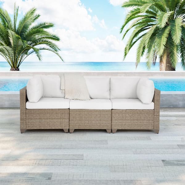 TK CLASSICS Maui Metal Outdoor Sectional with Linen White Cushions