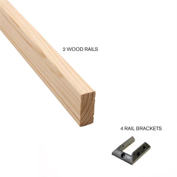 ProWood 2 in. H x 72 in. W Pressure-Treated Natural Pine Rails with Black Brackets Horizontal Railing Kit