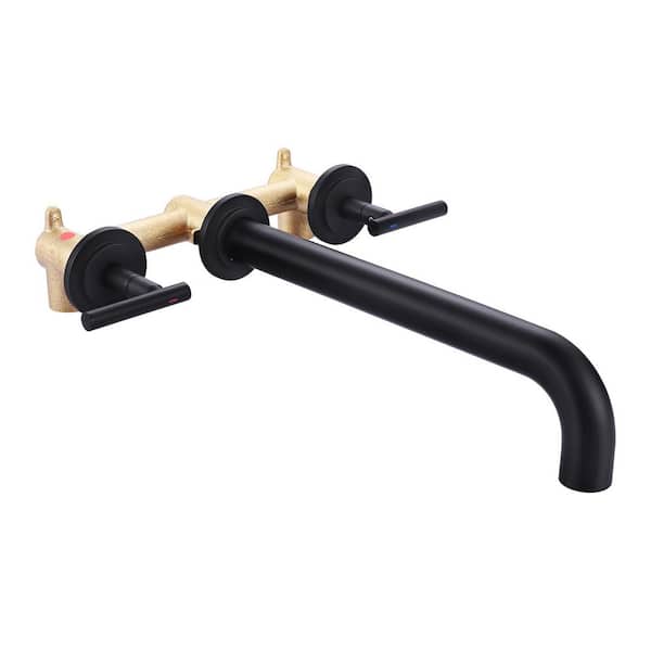VEVETTA 2-Handle Wall Mount Roman Tub Faucet with 12 in. Long Spout Reach in. Matte Black (Valve Included)