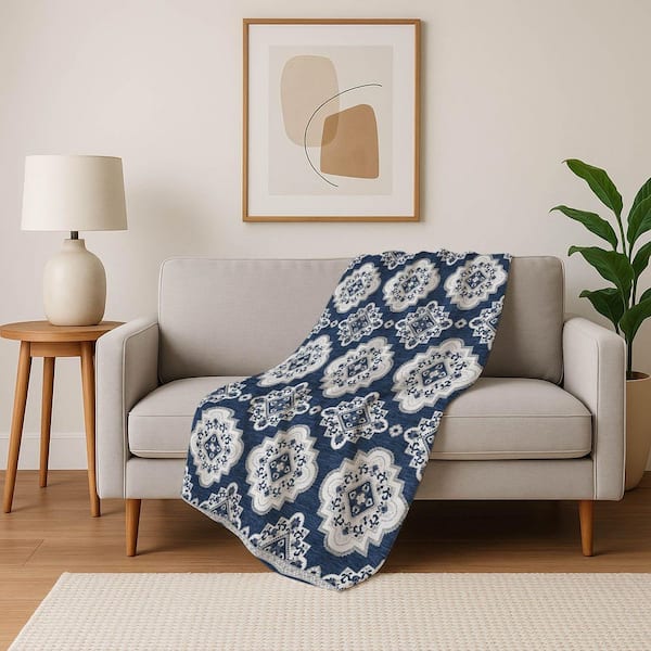 Premium Machine Washable ASB878 Navy 50 in. x 70 in. Sherpa Throw Blanket