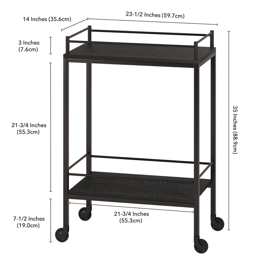 Barnes Black Grain Wood-Finish & Bronze Frame Bar Cart with Storage