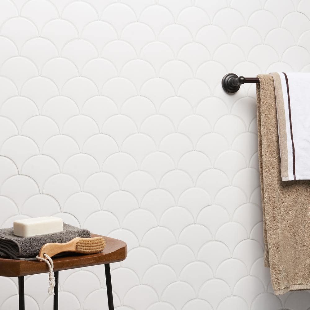 Pure White 2" x 5" Ceramic Fish Scale Wall Tile