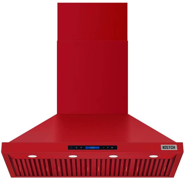 48 in. Wall Mount Range Hood, 1200 CFM Convertible in Red with LED Lights and Touch Control
