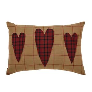 Connell Burgundy Natural Country Black Primitive Appliqued Heart 9.5 in. x 14 in. Throw Pillow