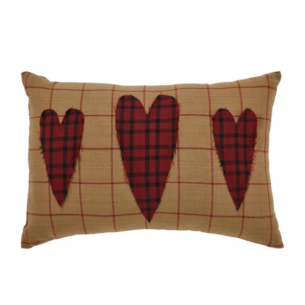 VHC BRANDS Connell Burgundy Natural Country Black Primitive Appliqued Heart 9.5 in. x 14 in. Throw Pillow