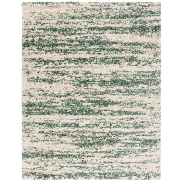 Hudson Shag Ivory/Green 9 ft. x 12 ft. Marble Area Rug