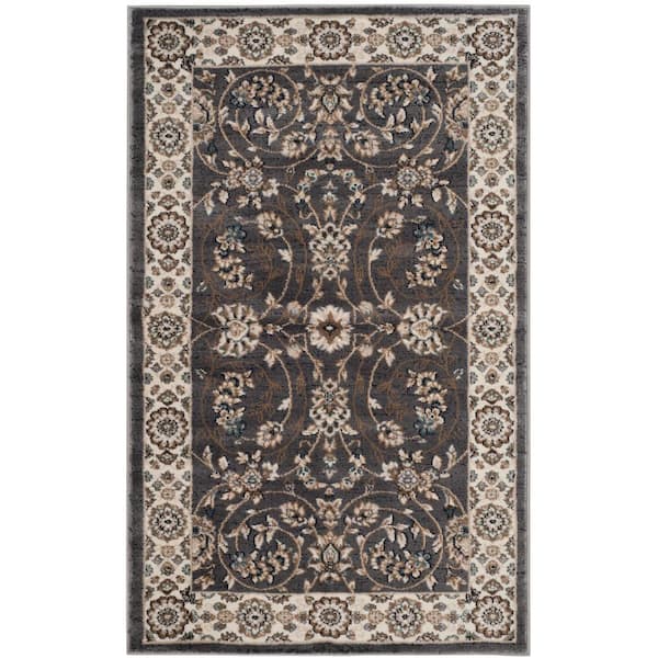 SAFAVIEH Lyndhurst Gray/Cream Doormat 3 ft. x 5 ft. Antique Speckled Floral Area Rug