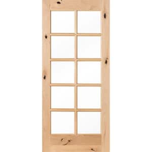 36 in. x 80 in. Rustic Knotty Alder 10-Lite Clear Glass Unfinished Wood Front Door Slab