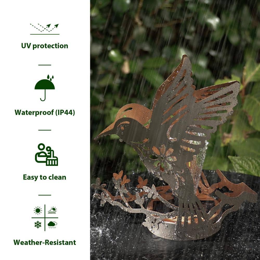 9.75'' Black and Gold Metal Hummingbird Solar Lantern