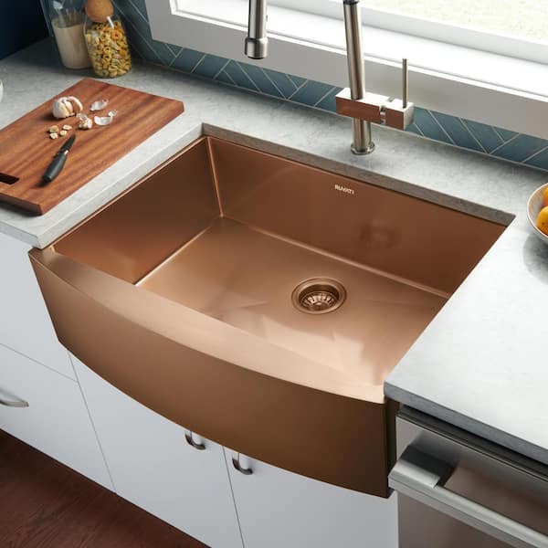 Terraza 33 in. Apron-Front Farmhouse Single Bowl 16-Gauge Stainless Steel Kitchen Sink in Copper Tone Matte Bronze
