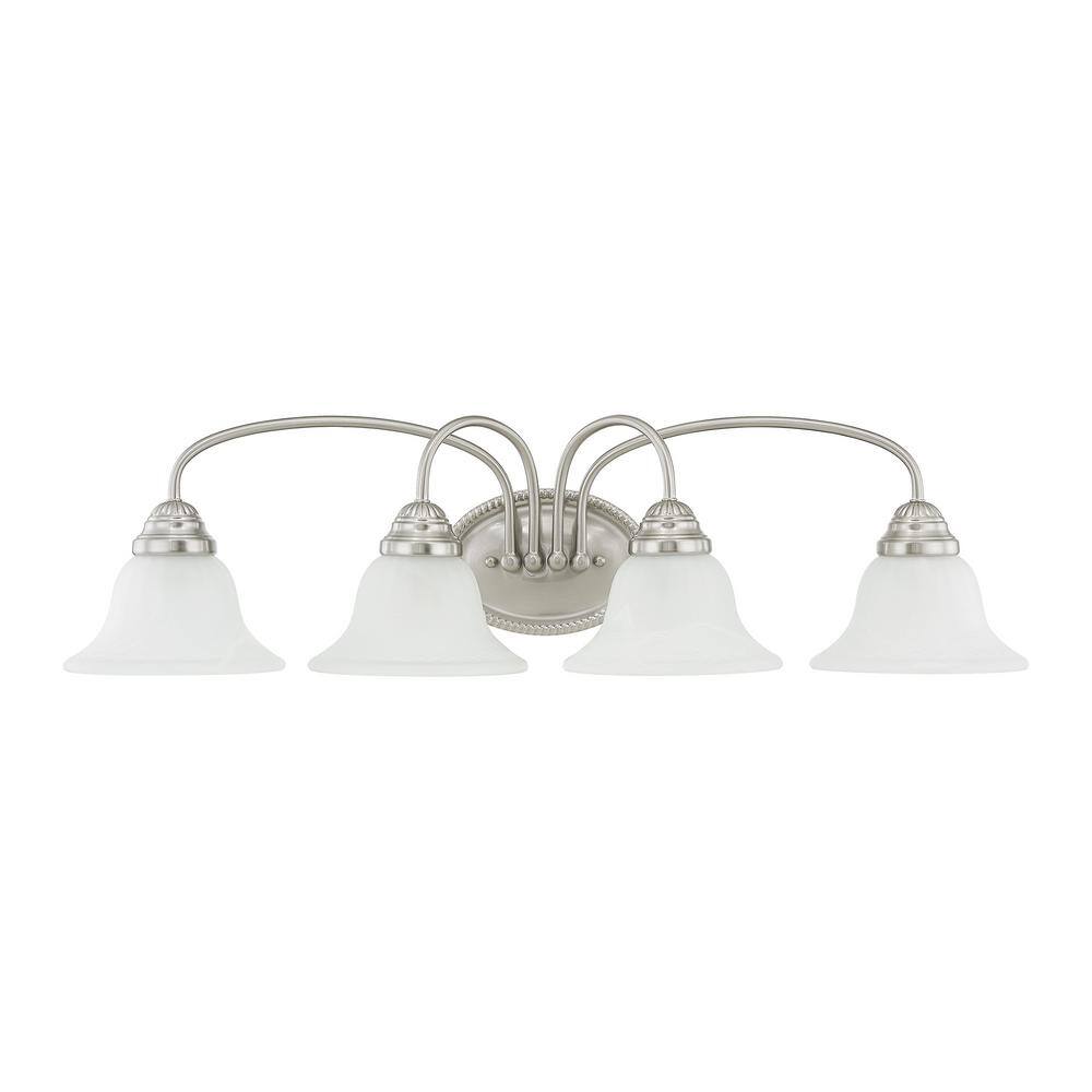 Edgemont 4-Light Vanity in Brushed Nickel with White Alabaster Glass