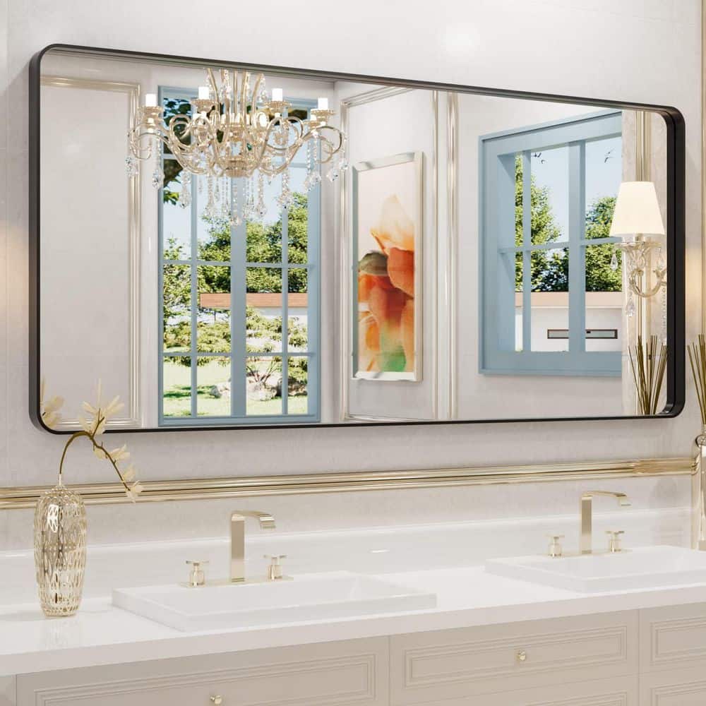 60x28 Matte Black Aluminum Framed Rectangular Vanity Mirror