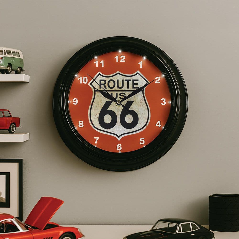 UPC 690789001291 product image for Route 66 LED Wall Clock-Vintage Shield Modern Decor 12 in. | upcitemdb.com