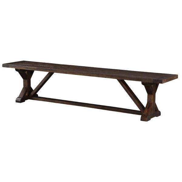 Benjara Brown Acacia Wood Bench with X Style Trestle Base 16 in. L x 84 in. W x 18 in. H