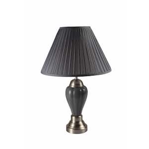 27 in. Gray Metal Bedside Table Lamp with Gray Shade