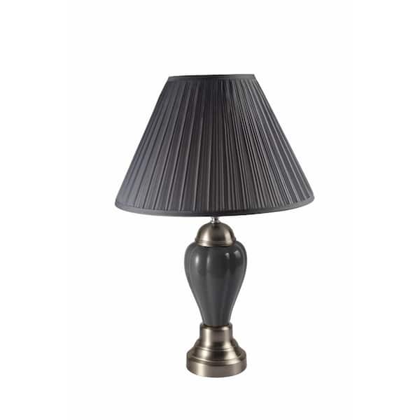 27 in. Gray Metal Bedside Table Lamp with Gray Shade
