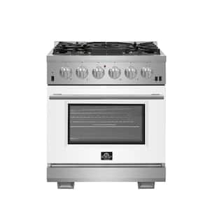 Capriasca 30 in. 4.32 cu. ft. Oven Gas Range with 5 Gas Burners in Stainless Steel with White Door