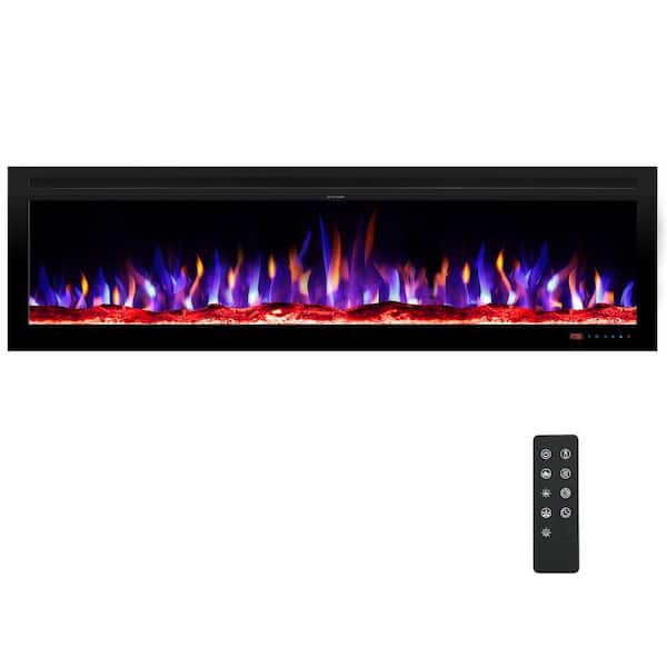 60 in. Electric Fireplace Insert with 4 Pureand 3 Blended Flames, 5-Speeds, Wall/Recessed, Remote, Crystal Log Effects