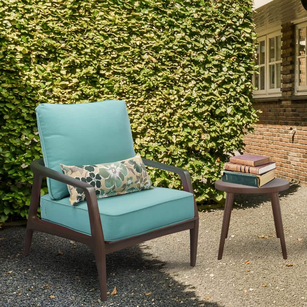 Aoodor Teal Outdoor Deep Seat Cushion Set with Floral Pillows
