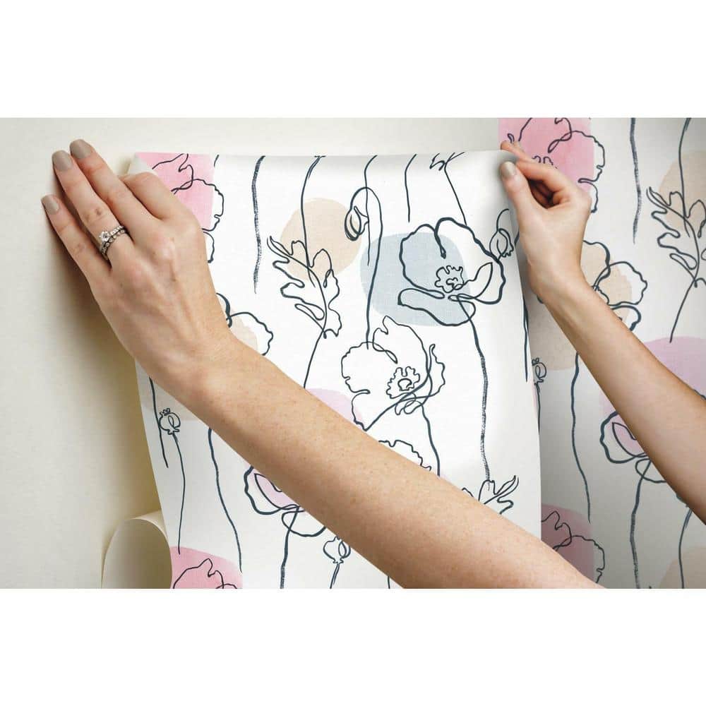 Pink and White Vinyl Floral Peel and Stick Wallpaper Roll
