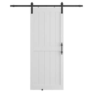 32- in. x 96 in. 2-Panel Plank White MDF Interior Sliding Barn Door with Hardware Kit