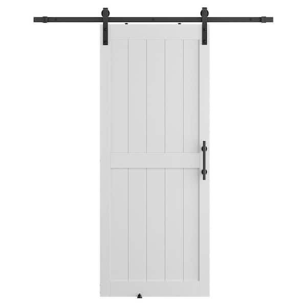 34 in. x 96 in. 2-Panel Plank White MDF Interior Sliding Barn Door with Hardware Kit