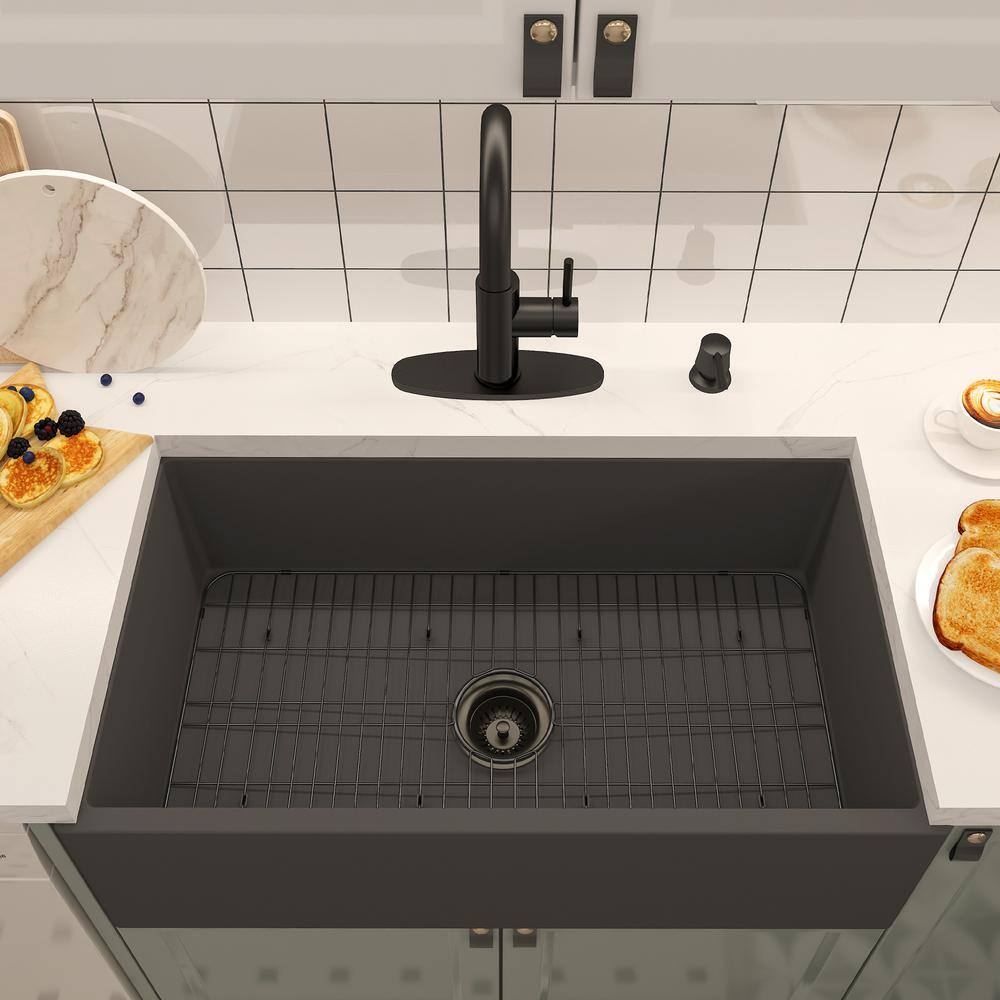 33'' Black Earth Concrete Farmhouse Apron Single Bowl Kitchen Sink