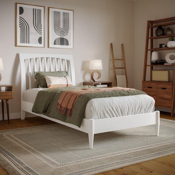 AFI Orleans White Solid Wood Frame Twin XL Low Profile Sleigh Platform Bed