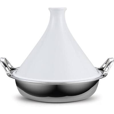 Large 14 in. Multi-Ply Clad Stainless Steel Induction Tagine Wok with 2 Handle and Extra Glass Lid