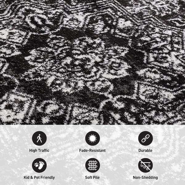 World Rug Gallery Vintage Medallion Black 7 ft. 10 in. x 10 ft