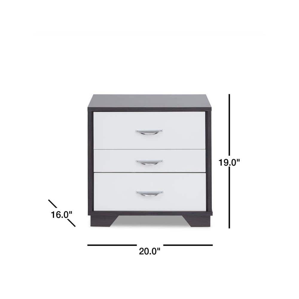 Eloy Modern Black and White 3-Drawer Nightstand