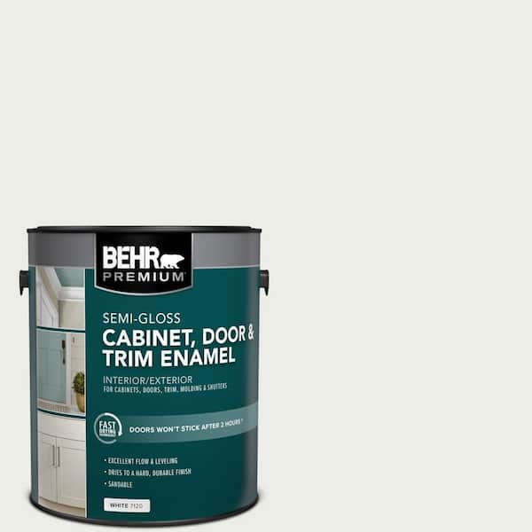 BEHR PREMIUM 1 gal. #52 White Semi-Gloss Enamel Interior/Exterior Cabinet, Door & Trim Paint