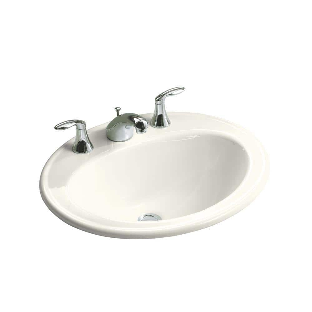 Kohler Pennington Drop In Vitreous China Bathroom Sink In Biscuit With Overflow Drain K 2196 8 96 The Home Depot