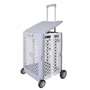 55 L 1.94 cu. ft Plastic Foldable Rolling Garden Cart,Utility Rolling Crate with Lid,Wheels,Telescopic Handle, Gray