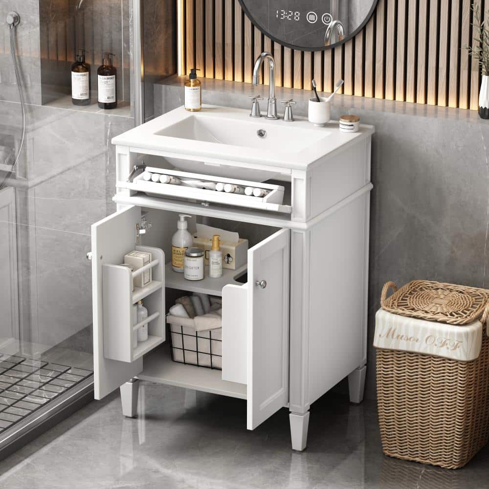 24 in. White Bath Vanity with White Ceramic Sink Top, 2 Doors and Tip-Out Drawer price history on PriceWatchPro
