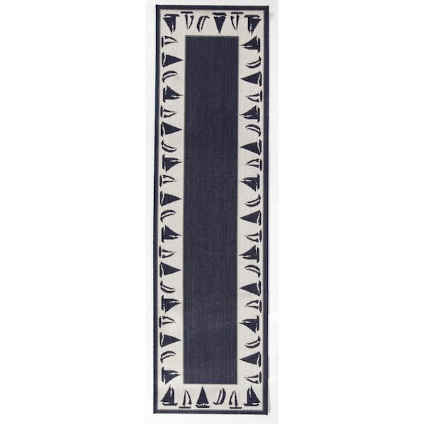 BALTA Meyer Navy 2 ft. x 7 ft. Border Indoor/Outdoor Area Rug