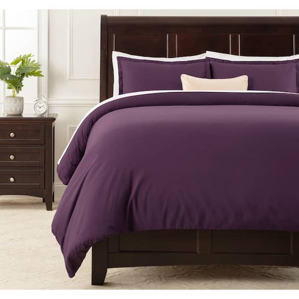 CHANASYA Chanasya Solid Color Aubergine Ultra Soft Bedding Microfiber Duvet Cover Set, King