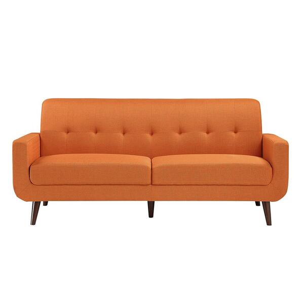 Lazzara Adelia 79 in. W Straight Arm Textured Fabric Rectangle Sofa in. Orange