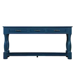 63.38 in. W x 14.56 in. D x 30.00 in. H Navy Blue Linen Cabinet Console Table with 3 Drawers and 1 Bottom Shelf