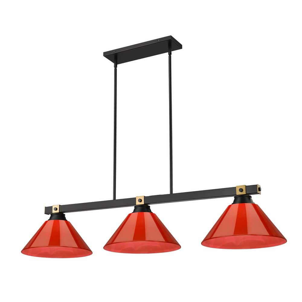 Bronte 52.75 in. Matte Black + Rubbed Brass 3 Light Billiard Light with Bur