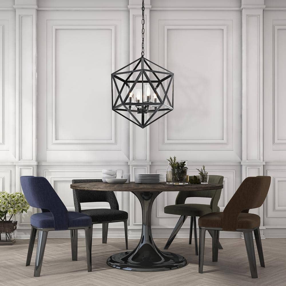 Antique Black Geometric Cage Chandelier with Glass Shades