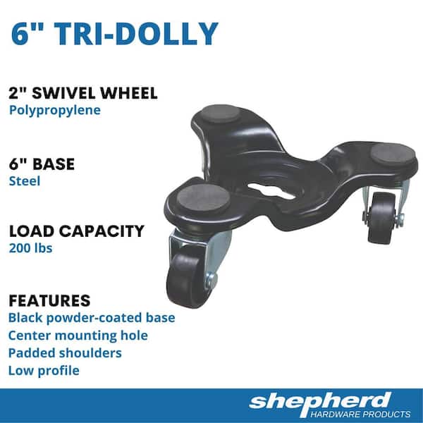 3 Wheels 6-Inch Steel Tri-Dolly Furniture Mover Dolly 500 Lbs Capacity 