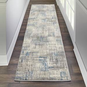 Solace Ivory/Grey/Blue 2 ft. x 7 ft. Abstract Contemporary Runner Rug