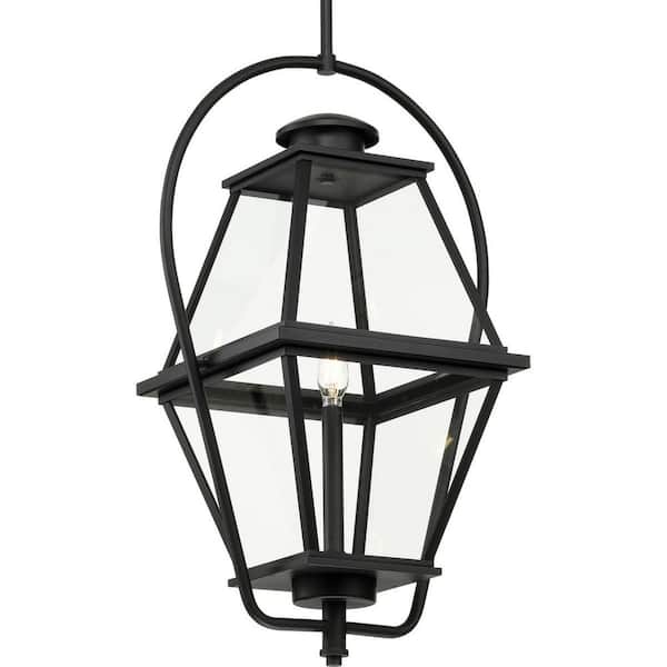 Progress Lighting Bradshaw 25.62 in 1-Light Textured Black Clear Glass Transitional Outdoor Hanging Lantern Light