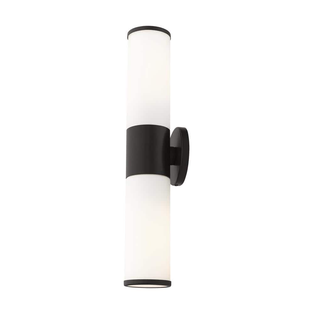Sleek Urban Black Bronze 2-Light Outdoor Vanity with Satin Opal White Glass
